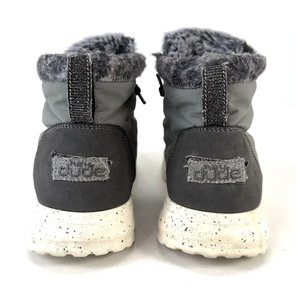 Hey Dude Brandy Women's Grey Slip On Faux Fur Comfort High Top Booties Size 11